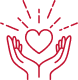 red outline of a heart being held by two hands