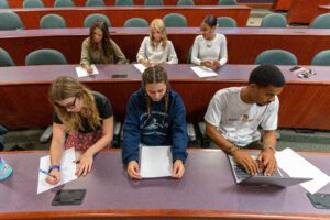 Students studying in a lecture hall