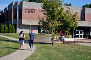 Students outside of Library