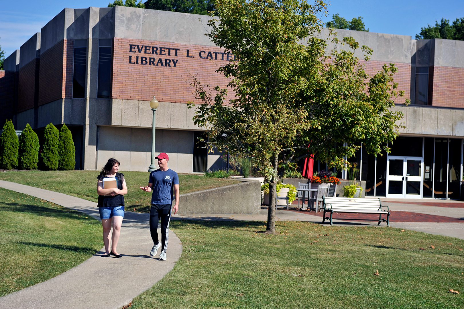 Students outside of Library